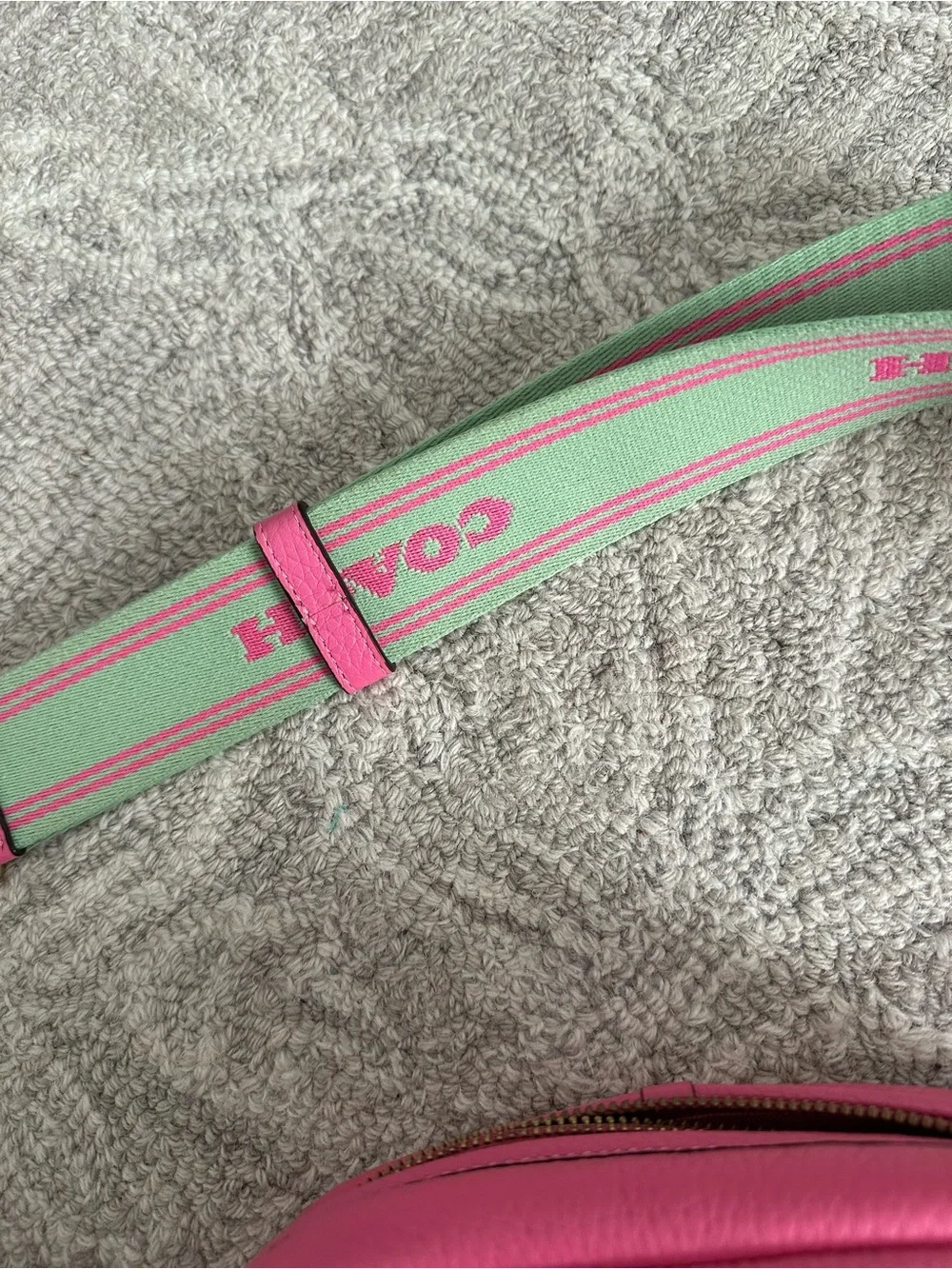 Coach Pink Pebble Leather Turnlock Crossbody with Mint-Trim Strap